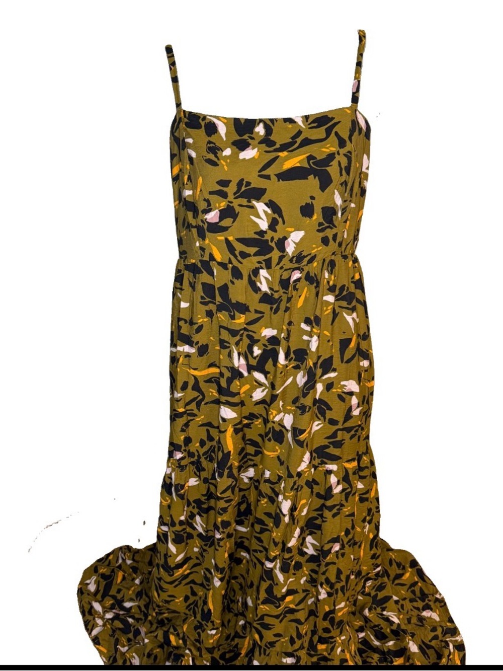 Nine West Olive Green Floral Spaghetti-Strap Maxi Dress